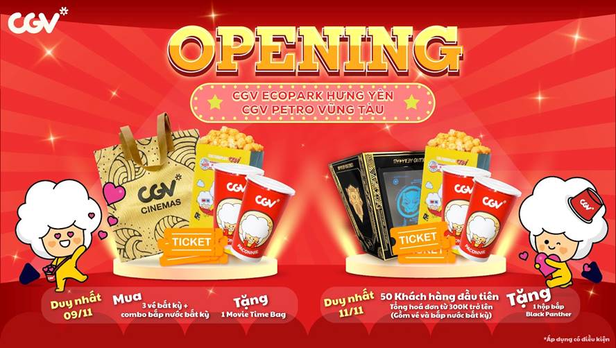 Hôm nay 11/11, rạp CGV Ecopark Hưng Yên và CGV Petro Vũng Tàu mở cửa trở lại